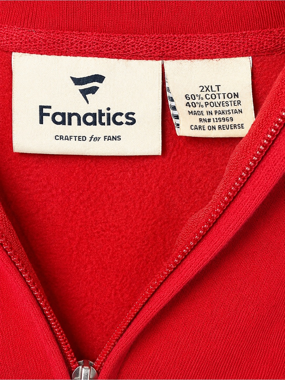 SF 49ers Red Full-Zip Hoodie with Branded Neck Tag - Picture 2 of 4
